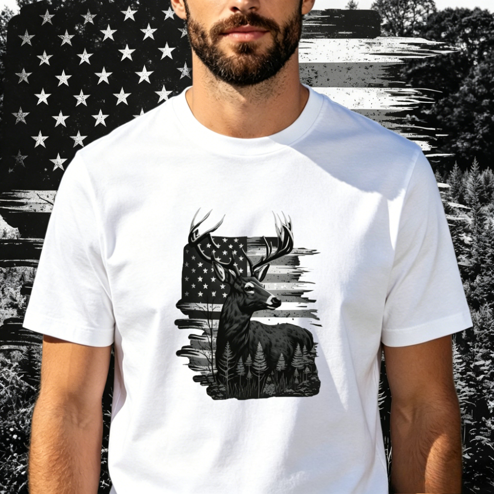 Hunting Outdoor Apparel - Camiseta Patriótica com Estampa da Bandeira