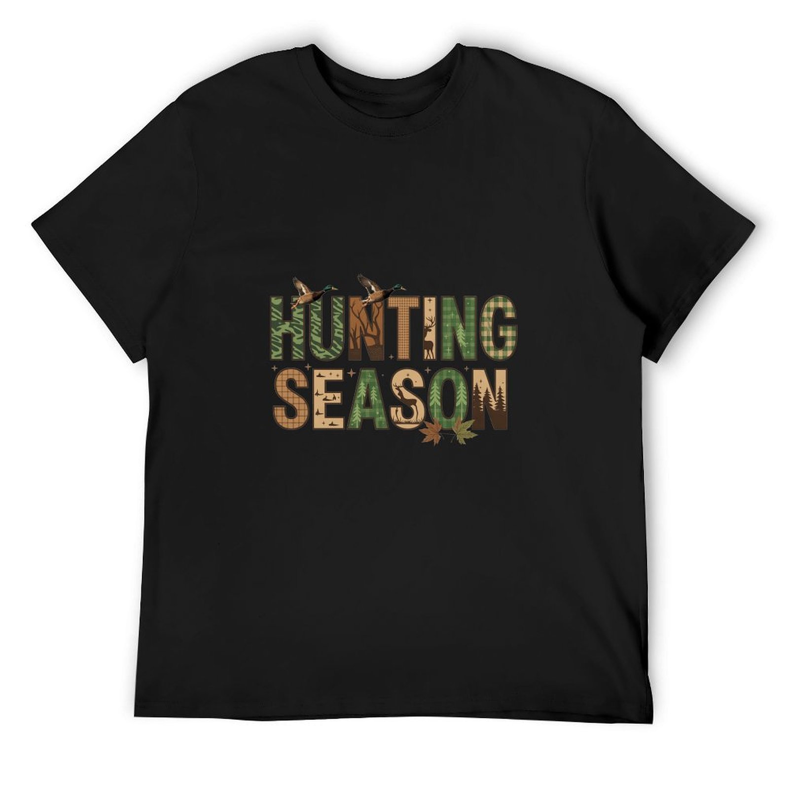 Hunting Outdoor Day - Camiseta de algodão preta camuflada para