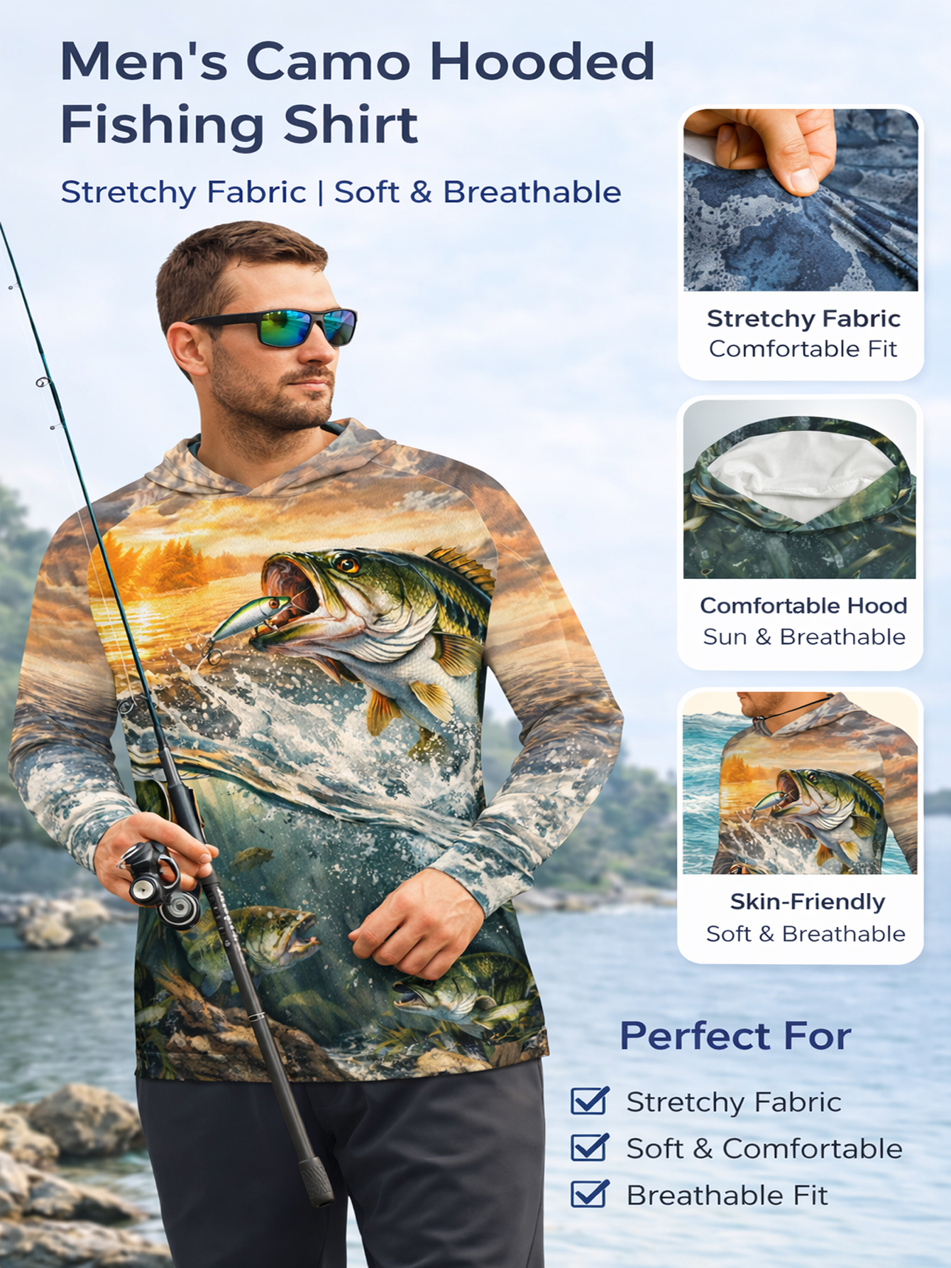 Outdoor Hunting Hoodie - Camisa de Pesca com Capuz para