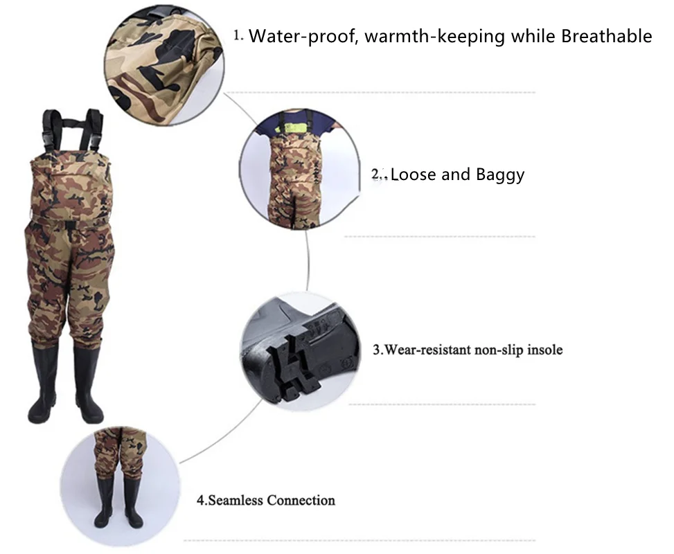 Camuflagem pesca wading calças - Outdoor Hunting Overalls avaliação e preço